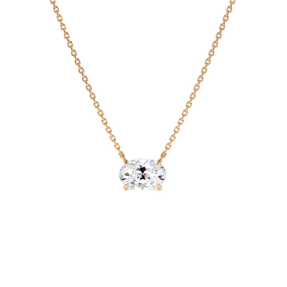 1.00 CTW Prong Setting Oval Shape Lab-Grown Diamond Solitaire Necklace in 14K Gold — view 3