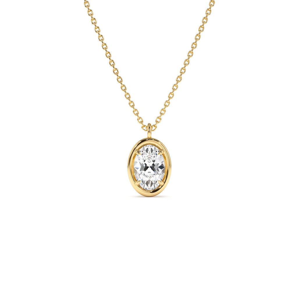 1.00 CTW Bezel Setting Oval Shaped Lab-Grown Diamond Charm Necklace in 14K Gold — view 1