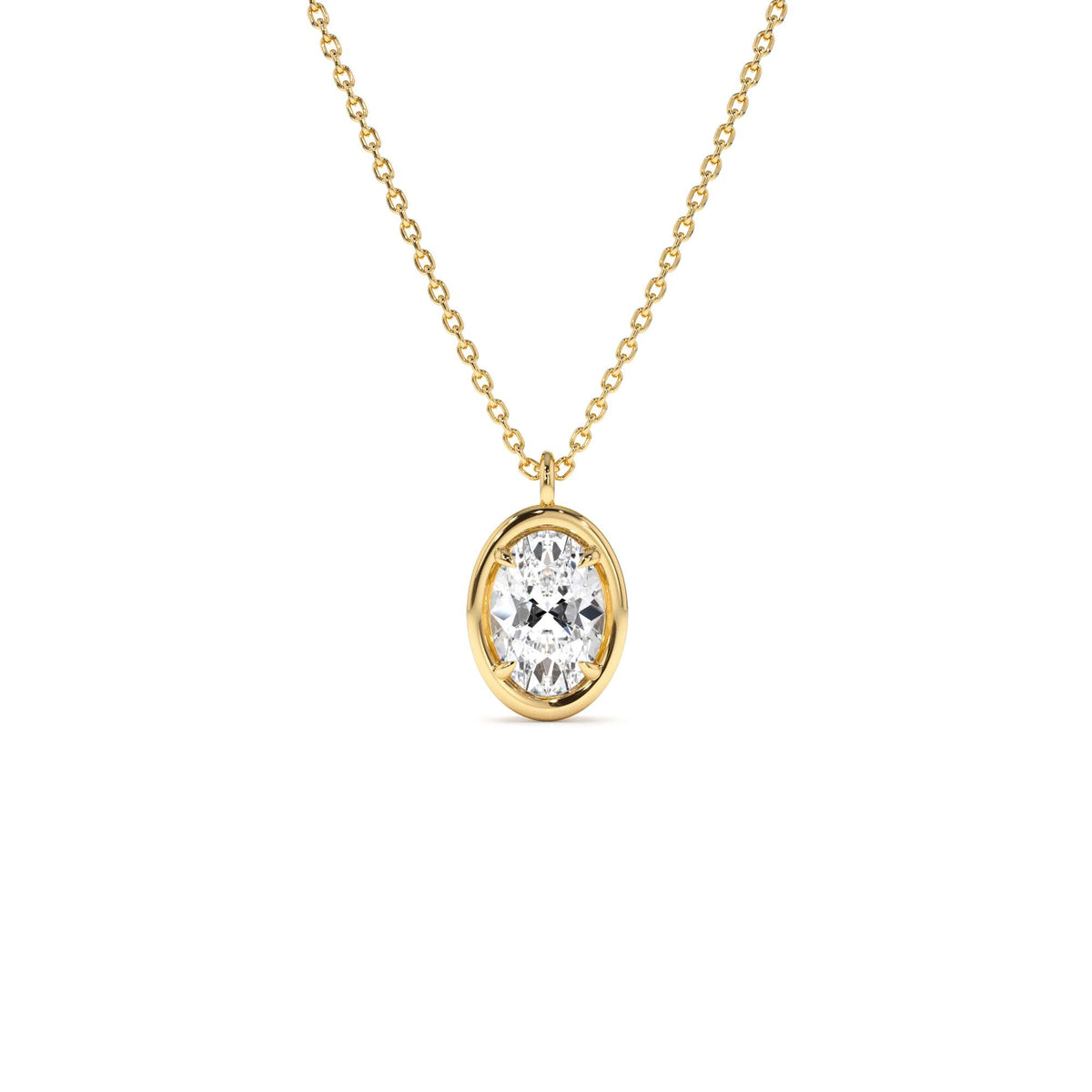 1.00 CTW Bezel Setting Oval Shaped Lab-Grown Diamond Charm Necklace in 14K Gold — view 1