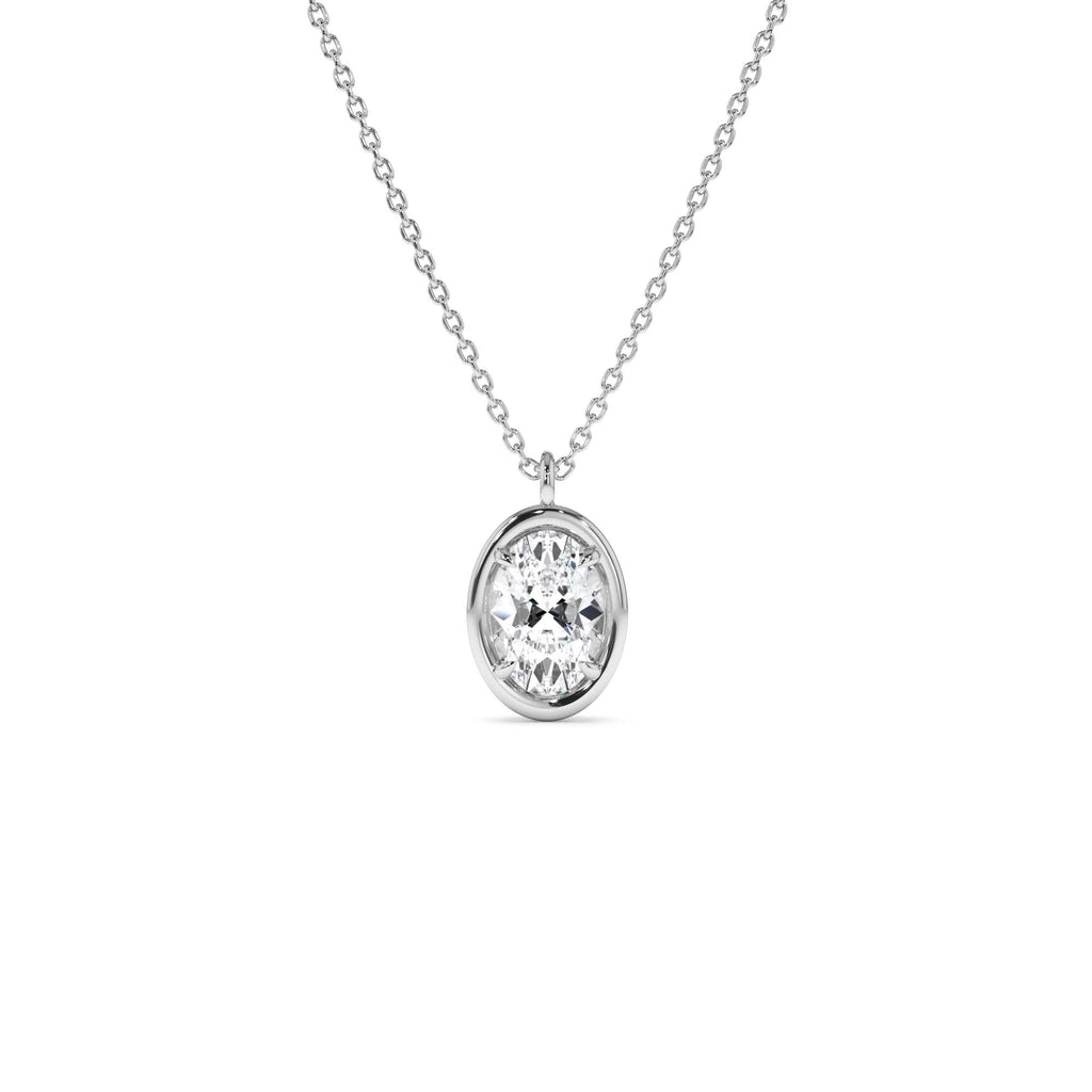 1.00 CTW Bezel Setting Oval Shaped Lab-Grown Diamond Charm Necklace in 14K Gold — view 2