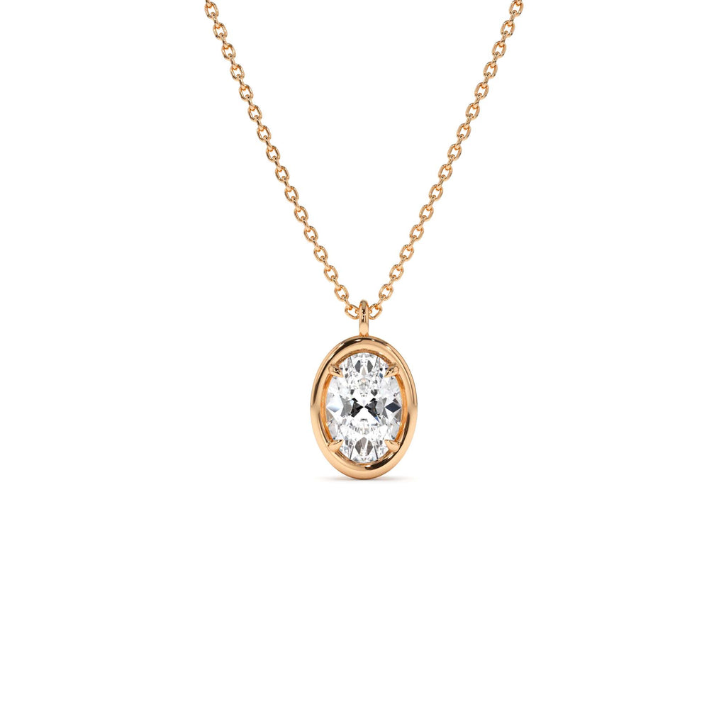 1.00 CTW Bezel Setting Oval Shaped Lab-Grown Diamond Charm Necklace in 14K Gold — view 3