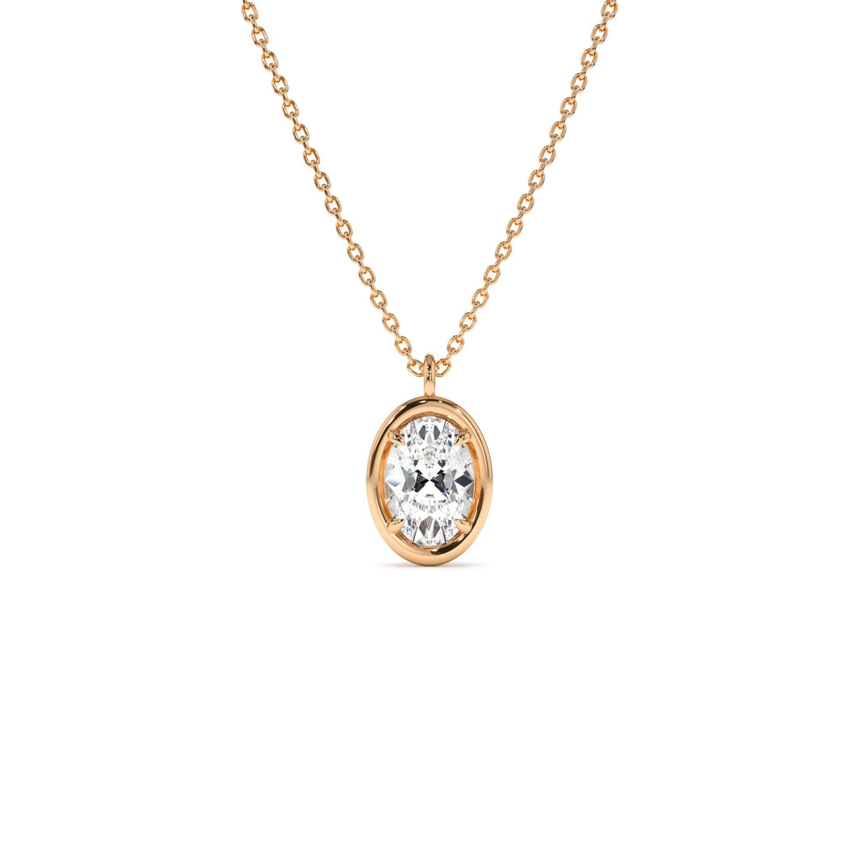 1.00 CTW Bezel Setting Oval Shaped Lab-Grown Diamond Charm Necklace in 14K Gold — view 3