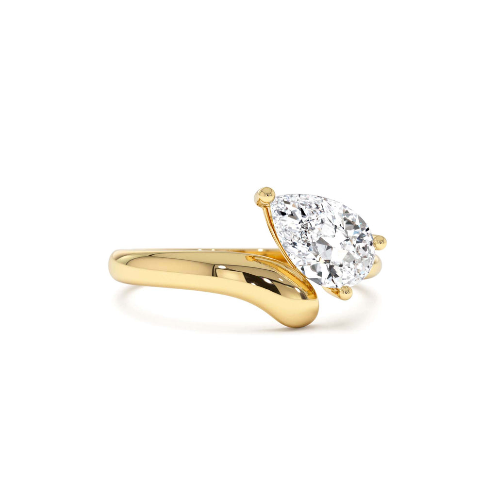 1.00 CTW Pear Shaped Lab-Grown Diamond Ring with Contemporary Twist Band in 14K Gold — view 1
