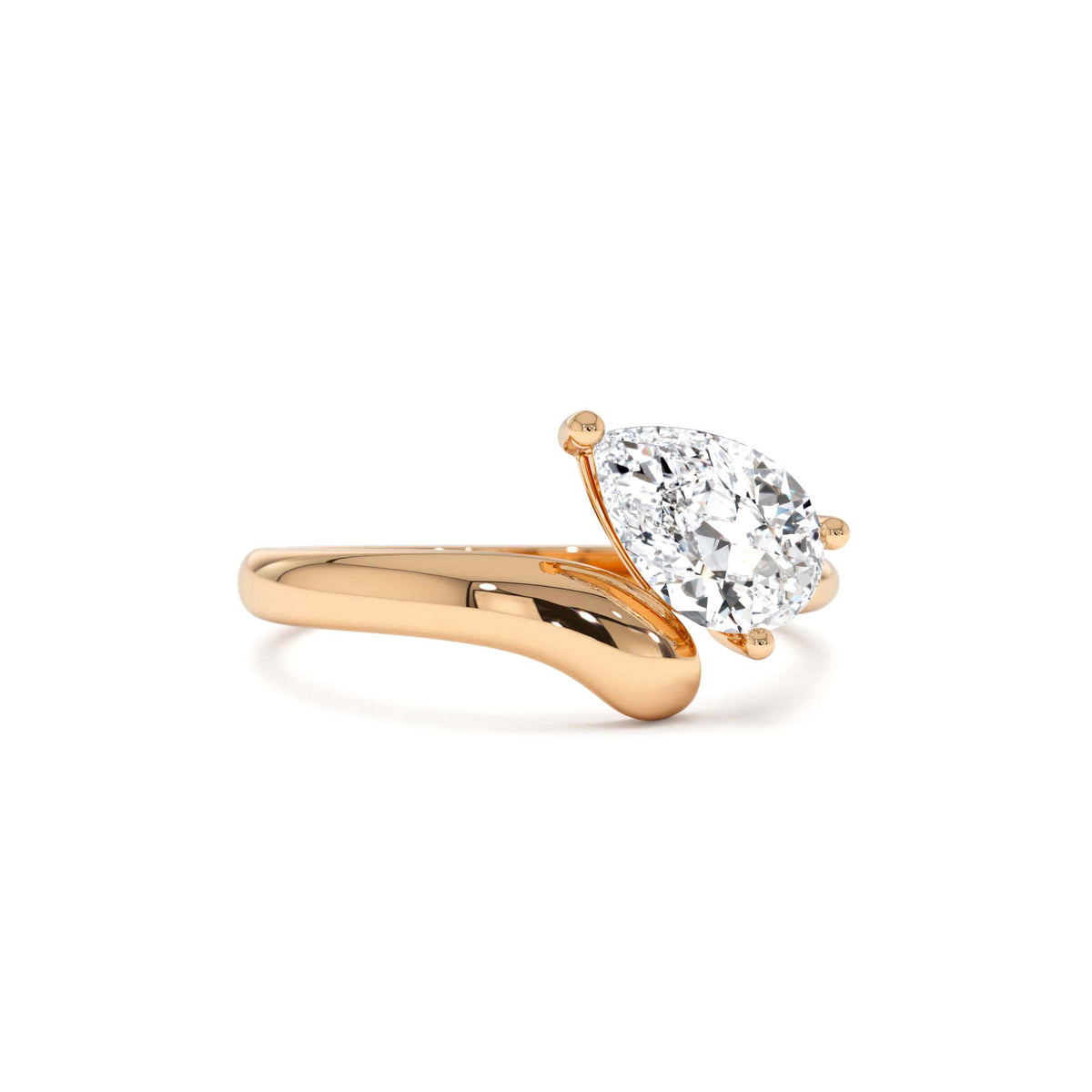 1.00 CTW Pear Shaped Lab-Grown Diamond Ring with Contemporary Twist Band in 14K Gold — view 5