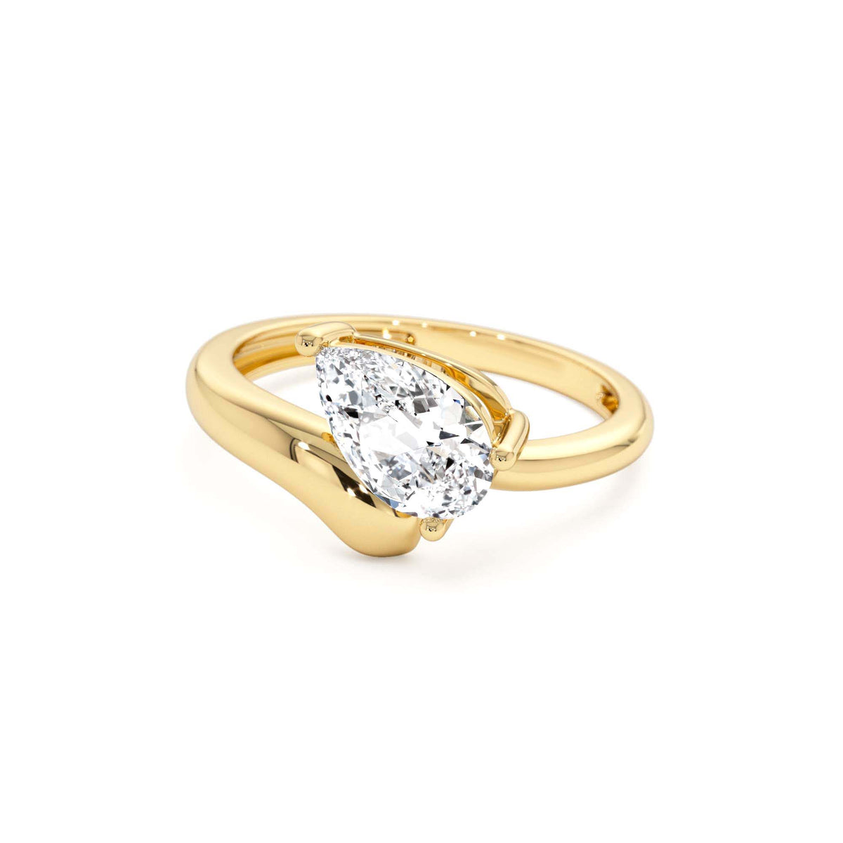 1.00 CTW Pear Shaped Lab-Grown Diamond Ring with Contemporary Twist Band in 14K Gold — view 2