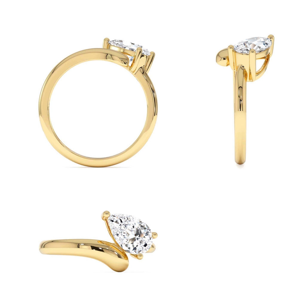1.00 CTW Pear Shaped Lab-Grown Diamond Ring with Contemporary Twist Band in 14K Gold — view 3