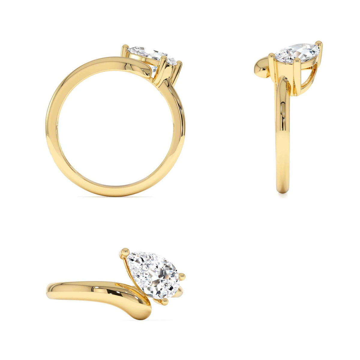 1.00 CTW Pear Shaped Lab-Grown Diamond Ring with Contemporary Twist Band in 14K Gold — view 3