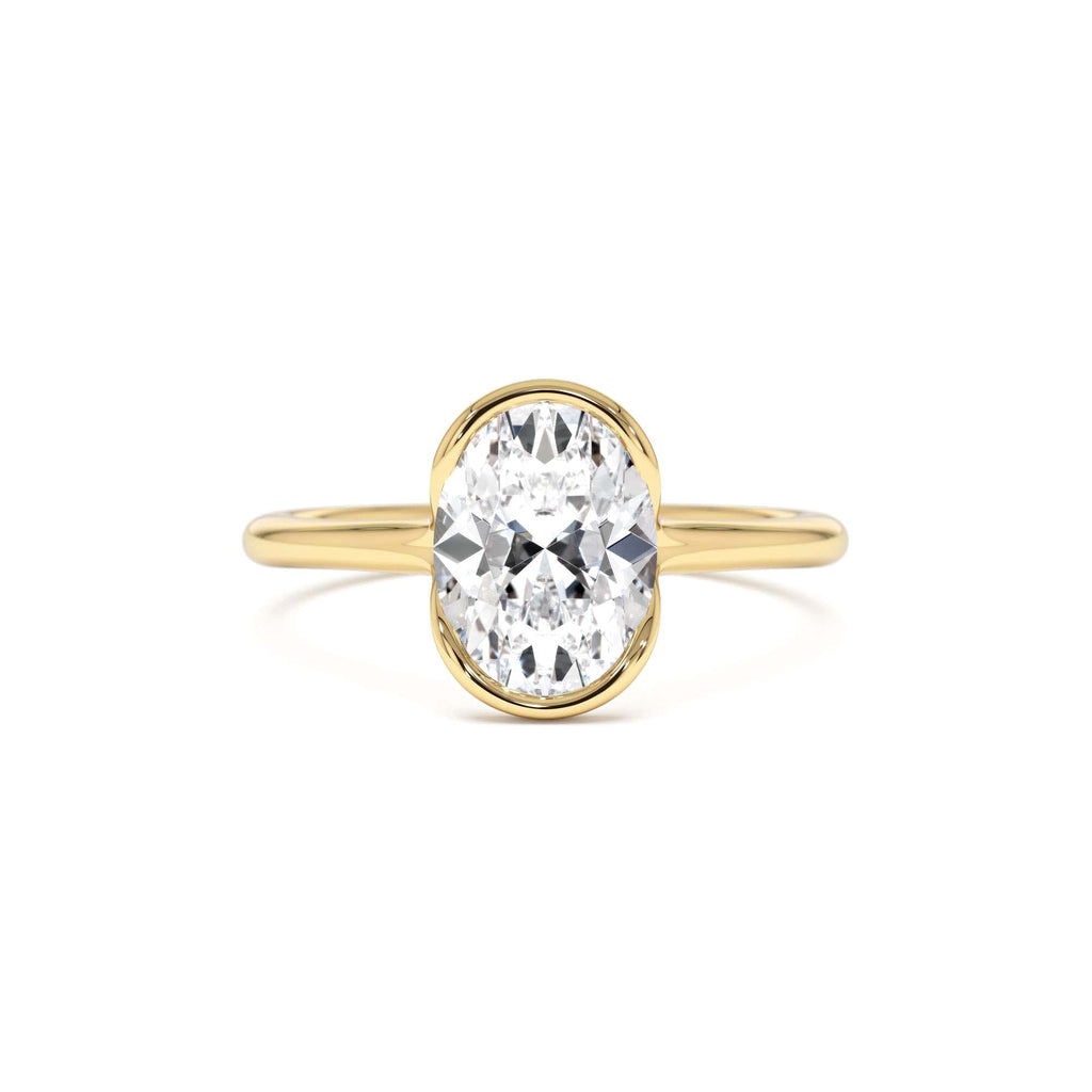 1.5 CTW Oval Shaped Lab-Grown Diamond Half Bezel Engagement Ring in 14K Gold — view 1