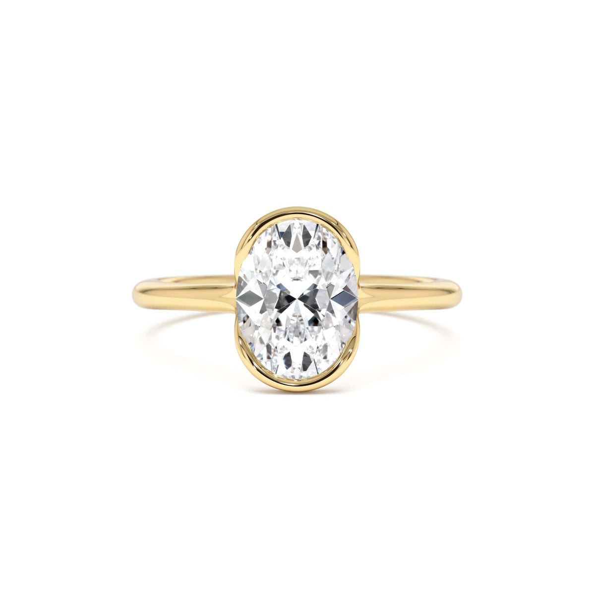 1.5 CTW Oval Shaped Lab-Grown Diamond Half Bezel Engagement Ring in 14K Gold — view 1