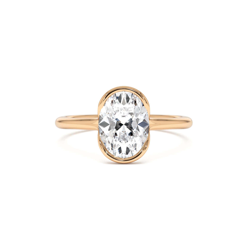 1.5 CTW Oval Shaped Lab-Grown Diamond Half Bezel Engagement Ring in 14K Gold — view 5
