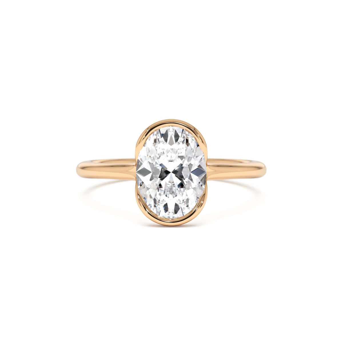 1.5 CTW Oval Shaped Lab-Grown Diamond Half Bezel Engagement Ring in 14K Gold — view 5