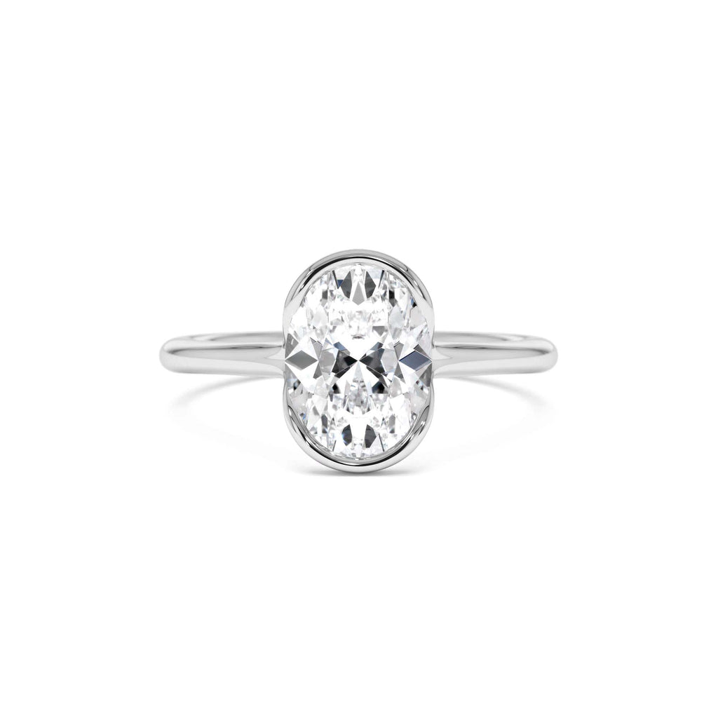 1.5 CTW Oval Shaped Lab-Grown Diamond Half Bezel Engagement Ring in 14K Gold — view 4