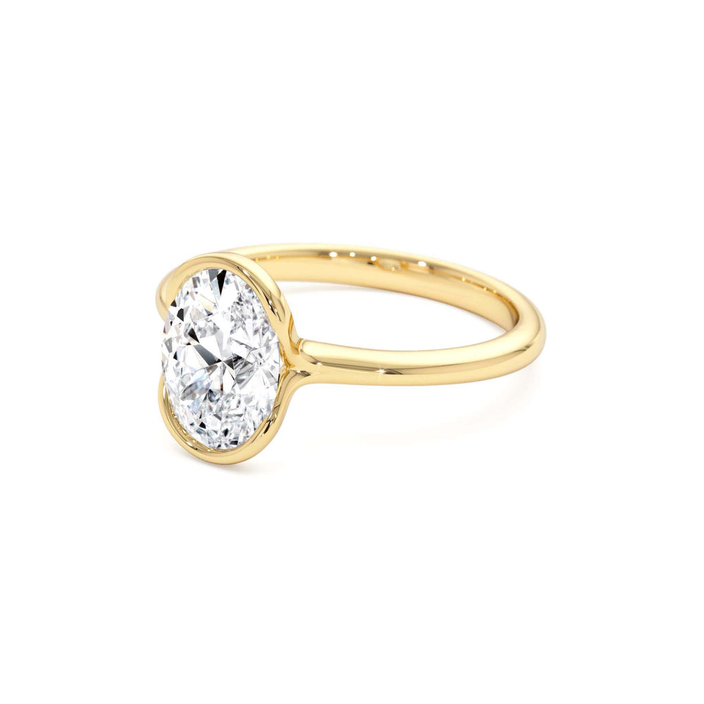1.5 CTW Oval Shaped Lab-Grown Diamond Half Bezel Engagement Ring in 14K Gold — view 2