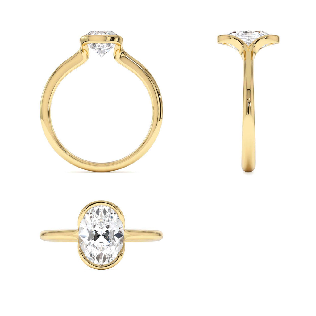 1.5 CTW Oval Shaped Lab-Grown Diamond Half Bezel Engagement Ring in 14K Gold — view 3