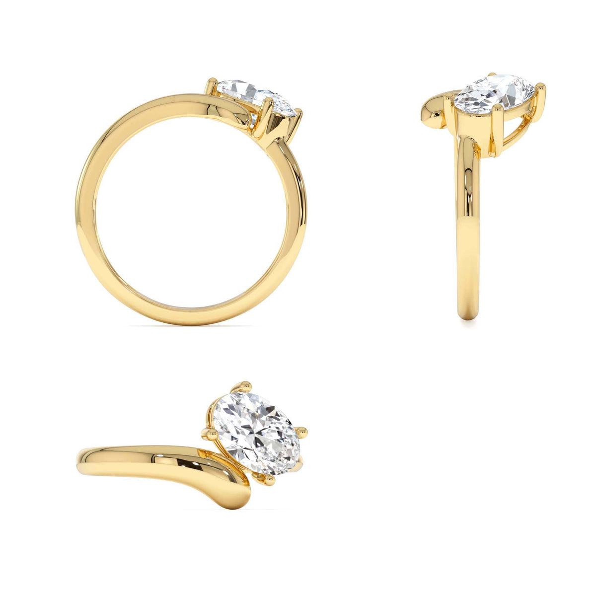 1.00 CTW Oval Shaped Lab-Grown Diamond Ring with Contemporary Twist Band in 14K Gold — view 3