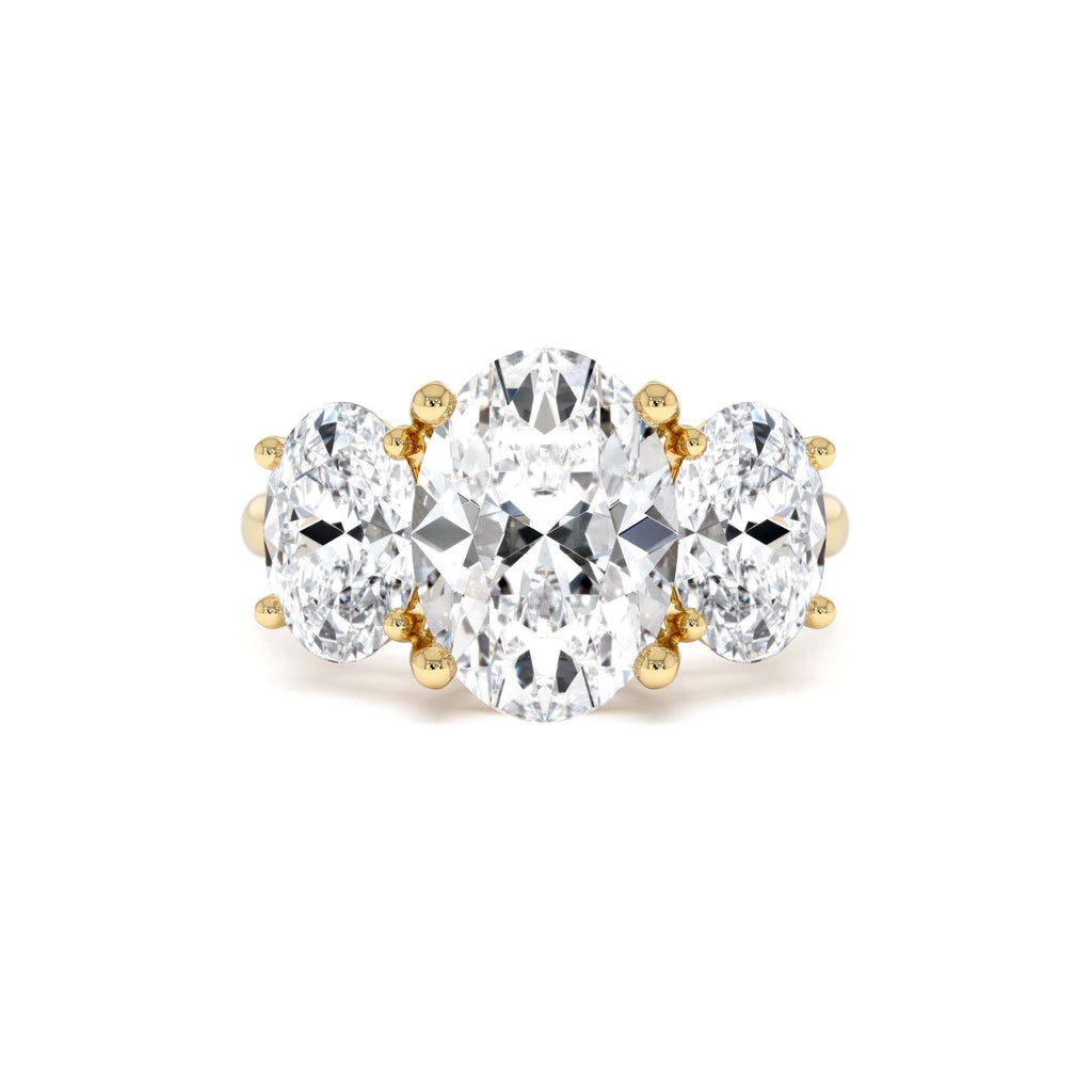 5.15 CTW Lab-Grown Oval Shaped Three-Stone Diamond Engagement Ring in 14K Gold — view 1
