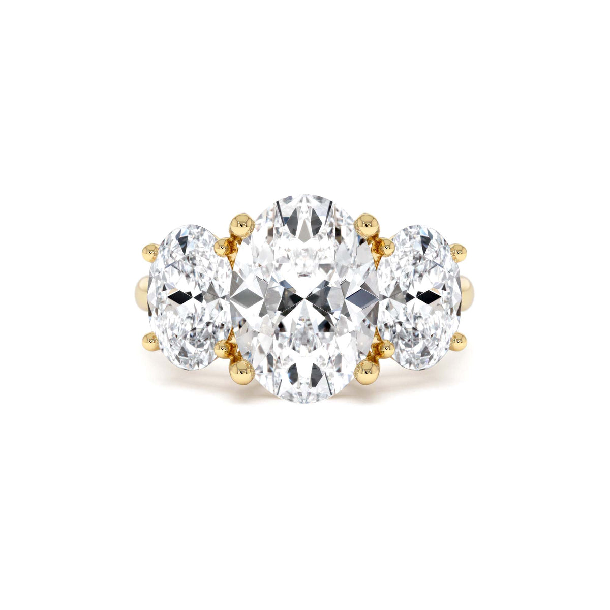 5.15 CTW Lab-Grown Oval Shaped Three-Stone Diamond Engagement Ring in 14K Gold — view 1