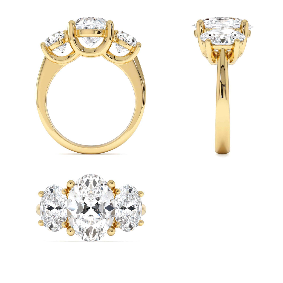 5.15 CTW Lab-Grown Oval Shaped Three-Stone Diamond Engagement Ring in 14K Gold — view 3