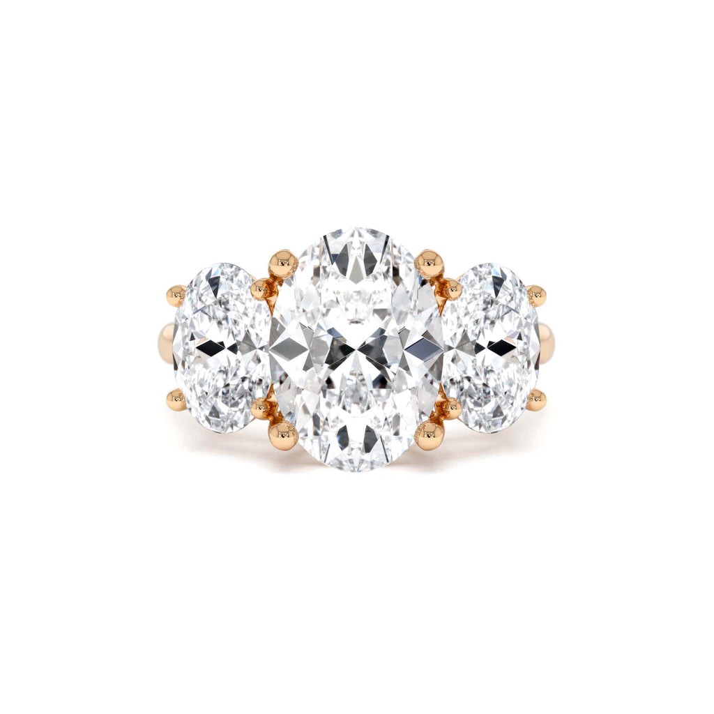 5.15 CTW Lab-Grown Oval Shaped Three-Stone Diamond Engagement Ring in 14K Gold — view 5