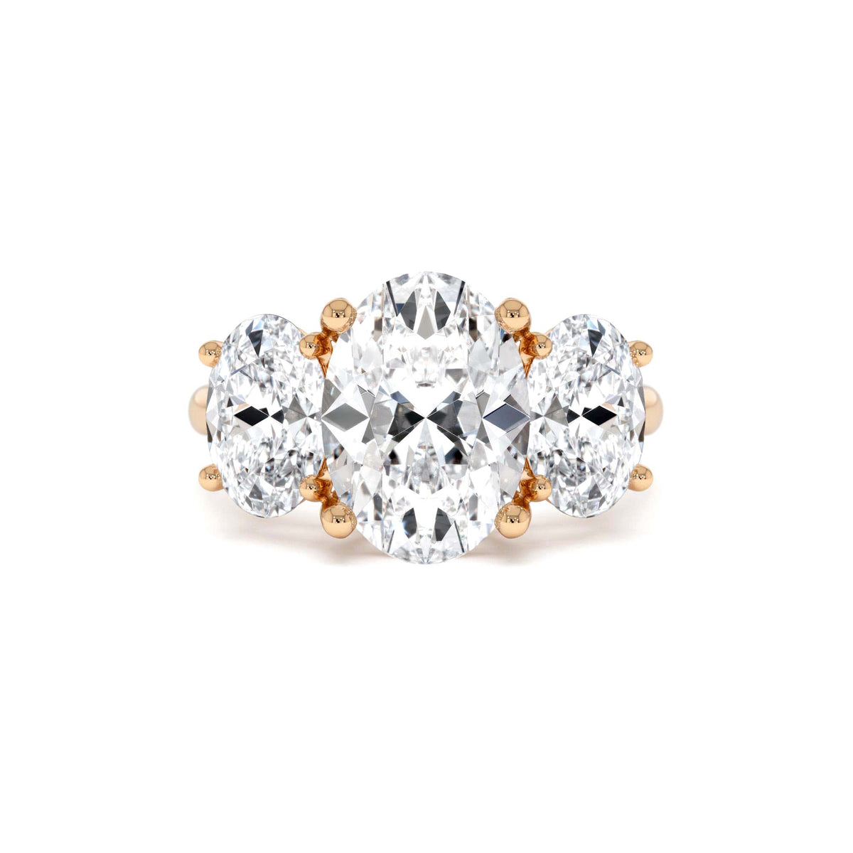 5.15 CTW Lab-Grown Oval Shaped Three-Stone Diamond Engagement Ring in 14K Gold — view 5