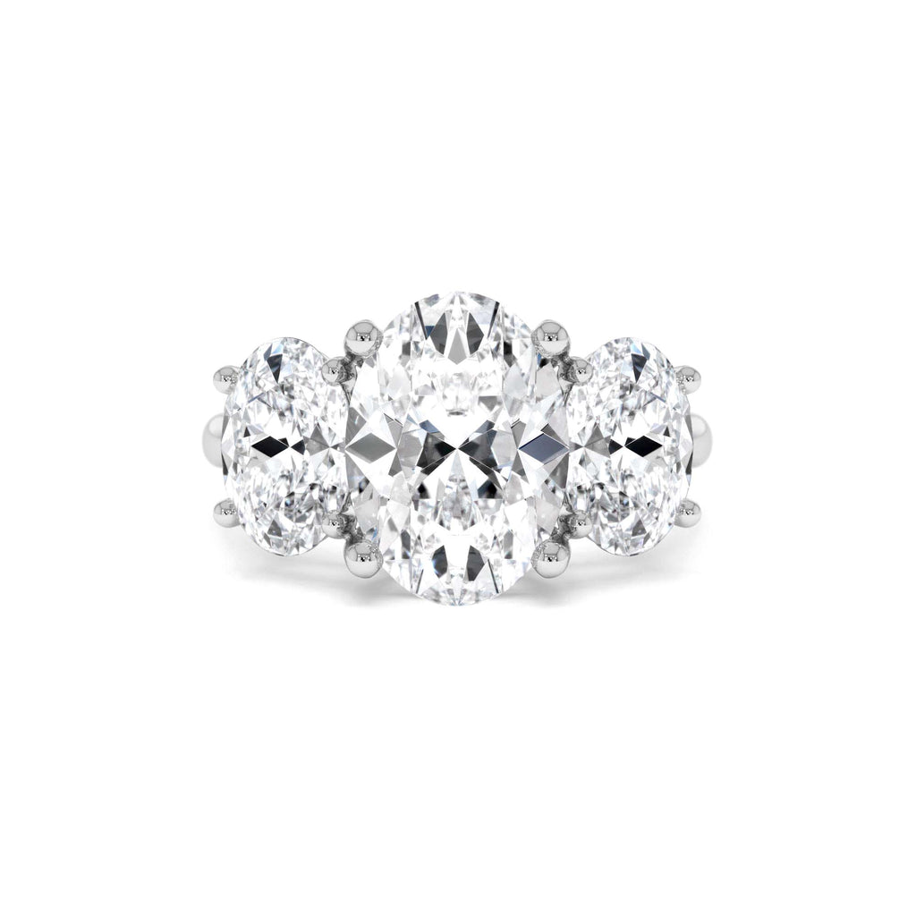 5.15 CTW Lab-Grown Oval Shaped Three-Stone Diamond Engagement Ring in 14K Gold — view 4