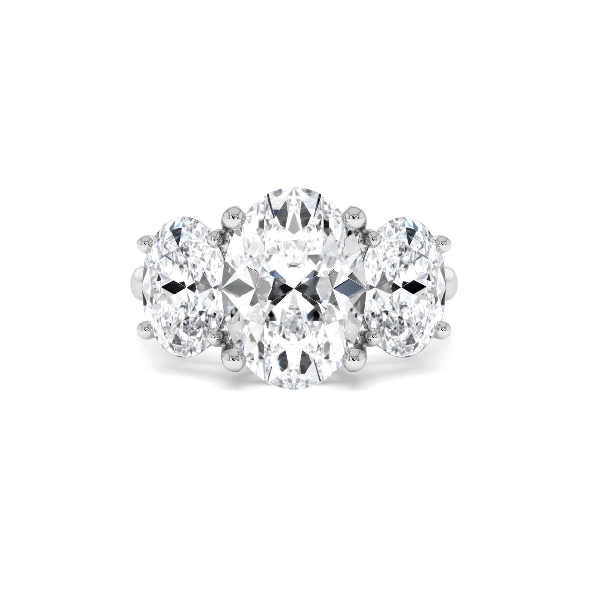 5.15 CTW Lab-Grown Oval Shaped Three-Stone Diamond Engagement Ring in 14K Gold — view 4