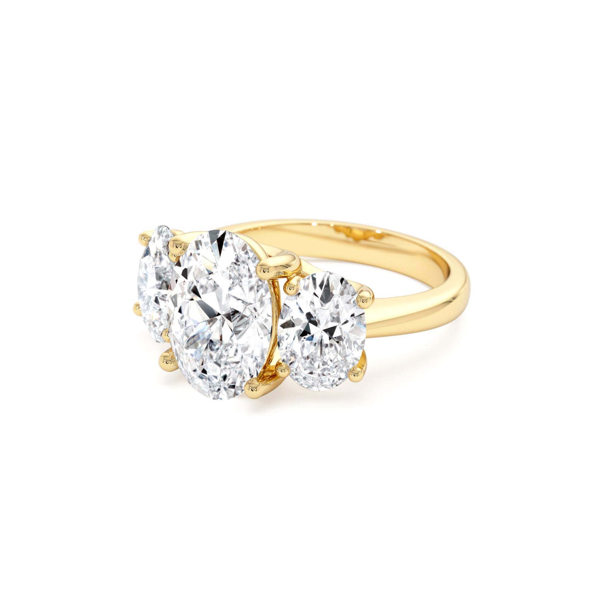5.15 CTW Lab-Grown Oval Shaped Three-Stone Diamond Engagement Ring in 14K Gold — view 2