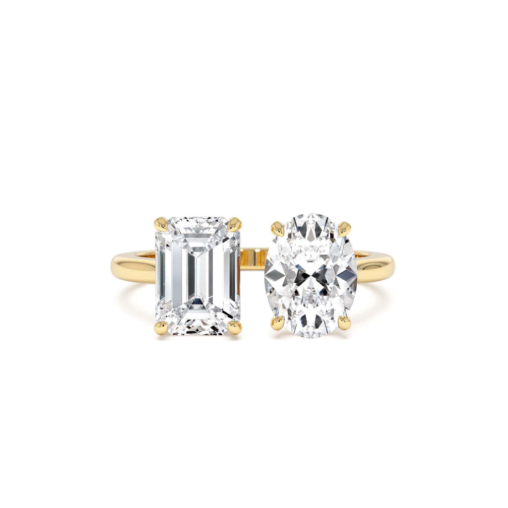 2.00 CTW Emerald & Oval Cut Toi et Moi Lab-Grown Diamond Ring in 14K Gold — view 1