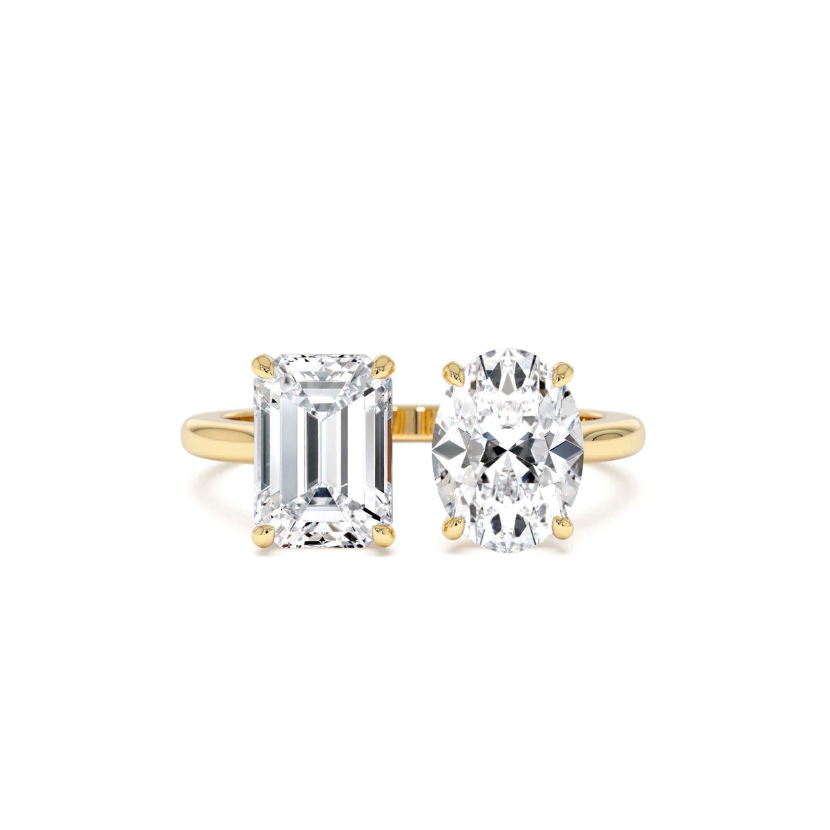 2.00 CTW Emerald & Oval Cut Toi et Moi Lab-Grown Diamond Ring in 14K Gold — view 1