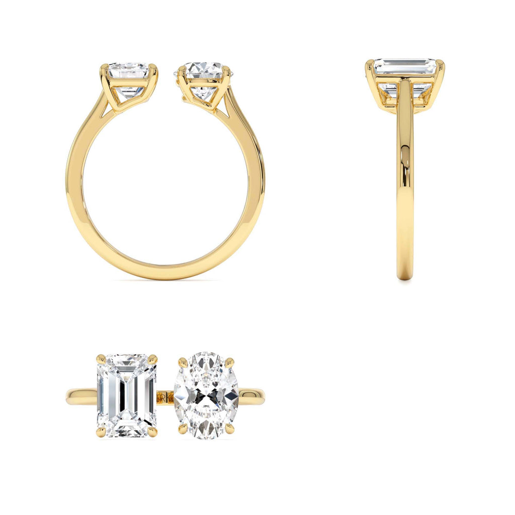 2.00 CTW Emerald & Oval Cut Toi et Moi Lab-Grown Diamond Ring in 14K Gold — view 3
