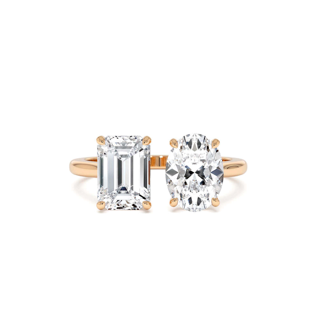 2.00 CTW Emerald & Oval Cut Toi et Moi Lab-Grown Diamond Ring in 14K Gold — view 5