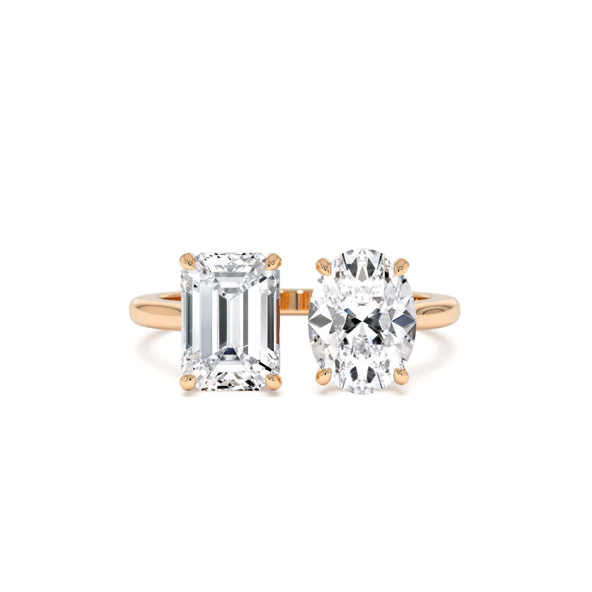 2.00 CTW Emerald & Oval Cut Toi et Moi Lab-Grown Diamond Ring in 14K Gold — view 5