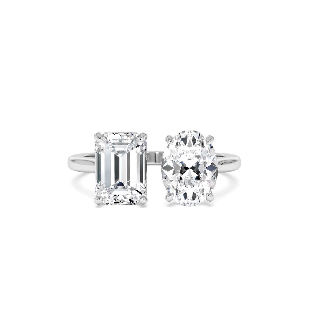 2.00 CTW Emerald & Oval Cut Toi et Moi Lab-Grown Diamond Ring in 14K Gold — view 4