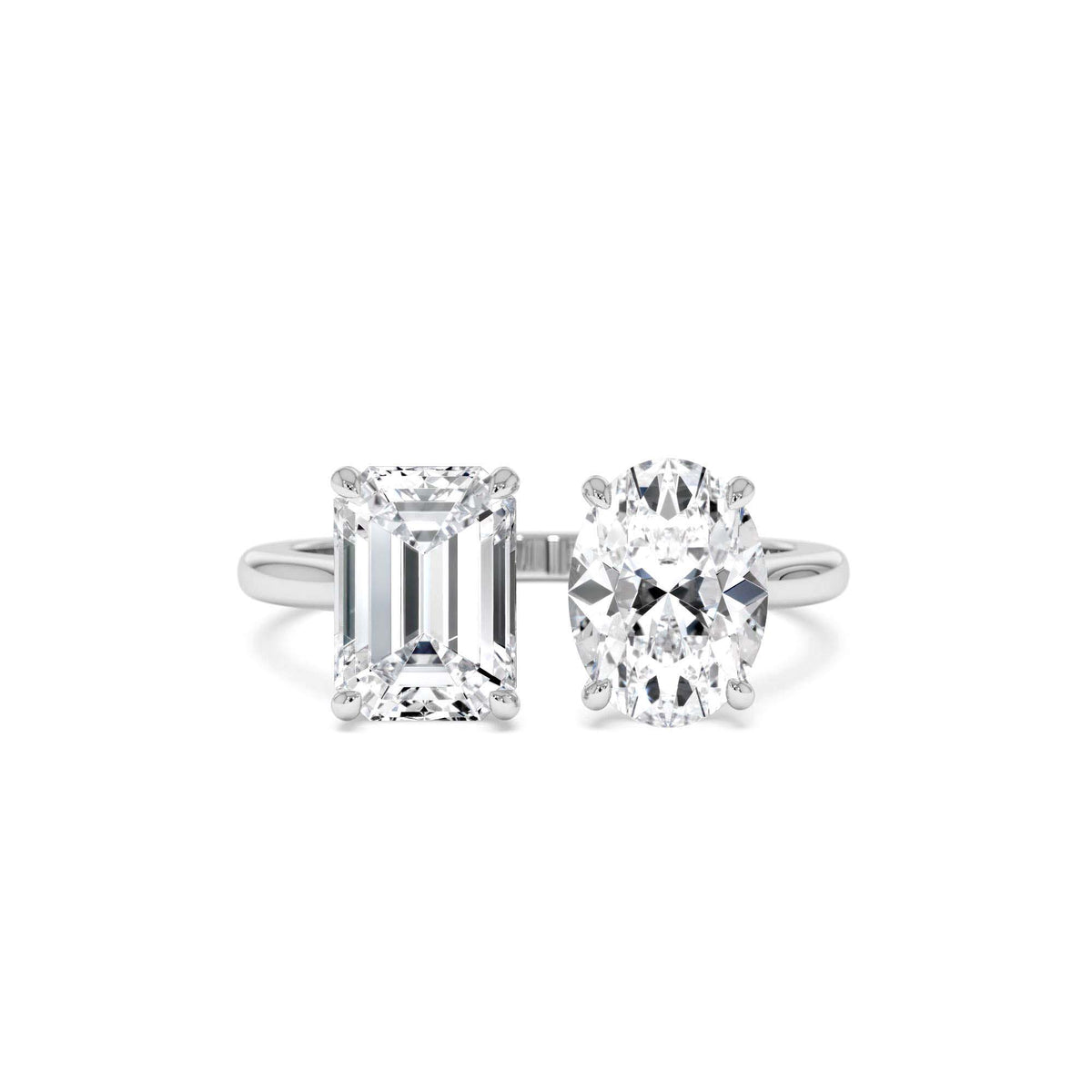 2.00 CTW Emerald & Oval Cut Toi et Moi Lab-Grown Diamond Ring in 14K Gold — view 4