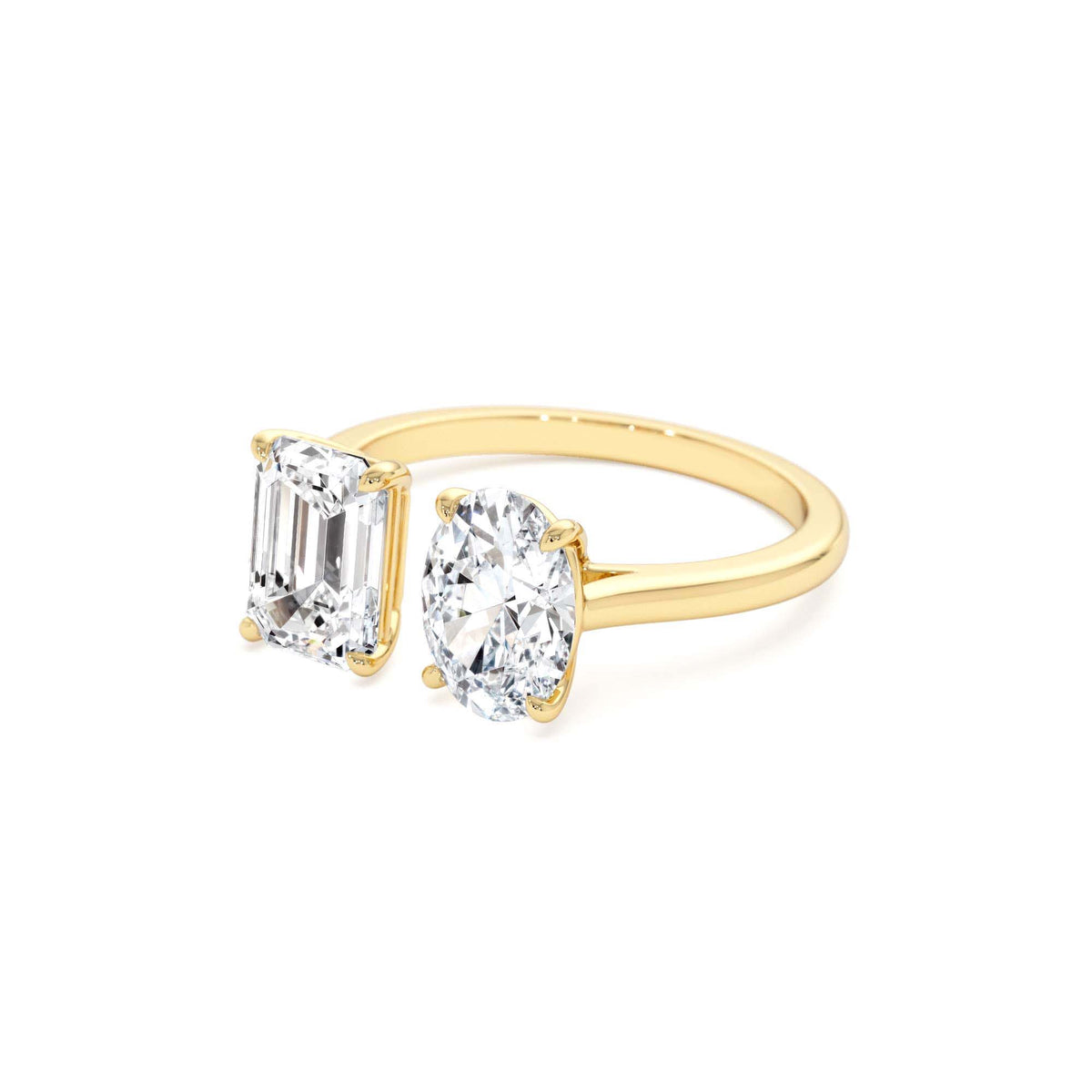 2.00 CTW Emerald & Oval Cut Toi et Moi Lab-Grown Diamond Ring in 14K Gold — view 2