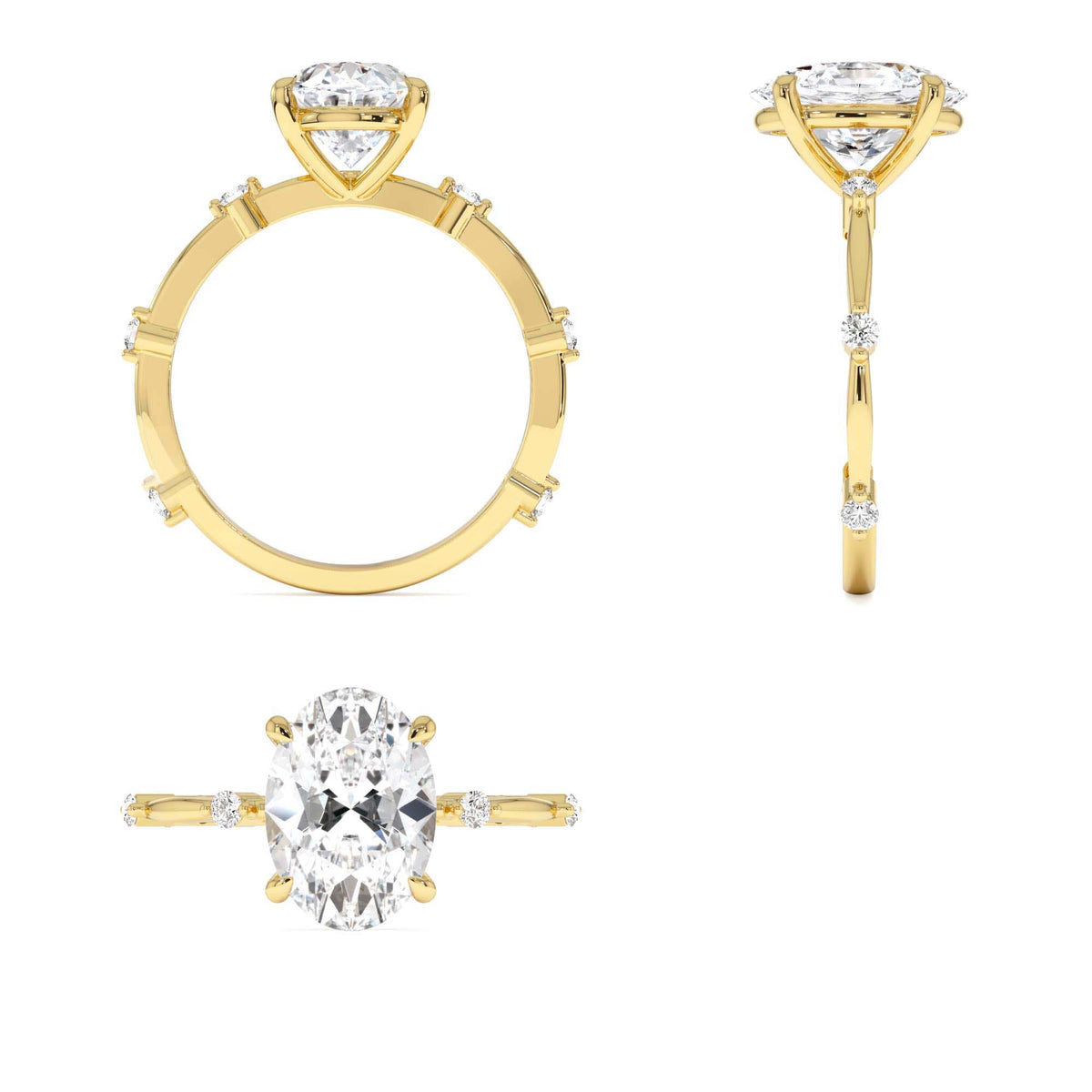 1.55 CTW Lab-Grown Oval Diamond Engagement Ring Accent Band in 14K Gold — view 3