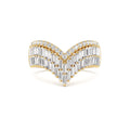 Baguette and Round Diamond Chevron Statement Ring in 14K Gold — view 1