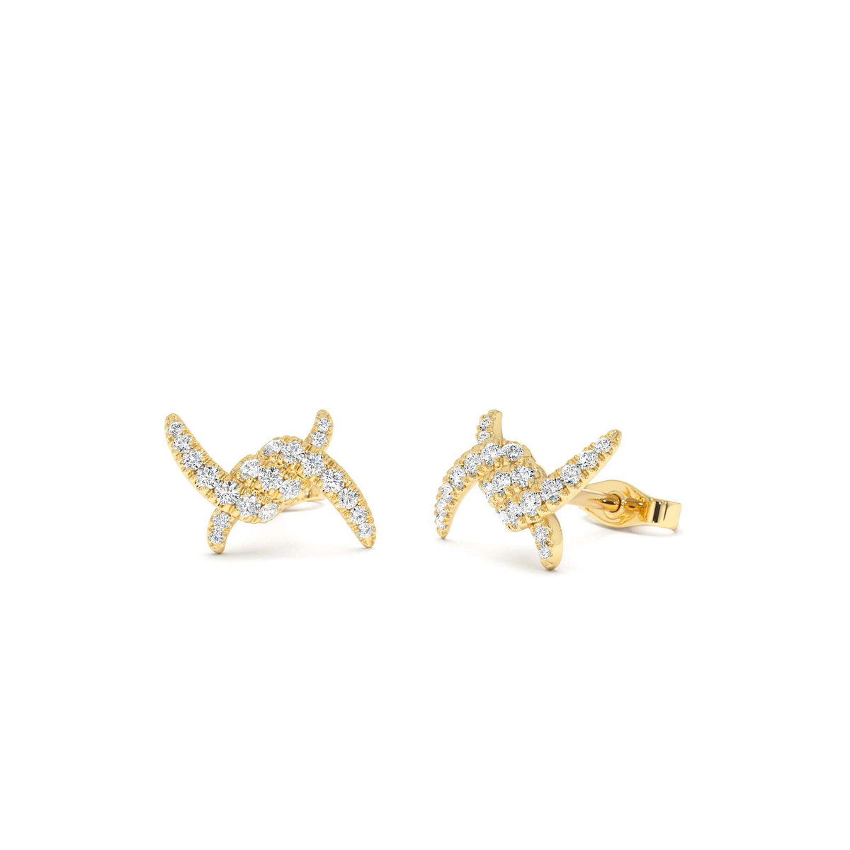 Diamond Knot Unique Stud Earrings in 14K Gold — view 1