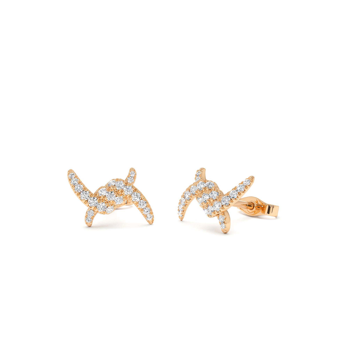 Diamond Knot Unique Stud Earrings in 14K Gold — view 4