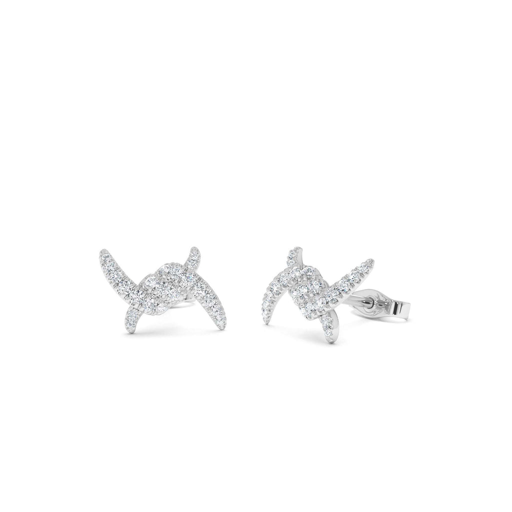 Diamond Knot Unique Stud Earrings in 14K Gold — view 3