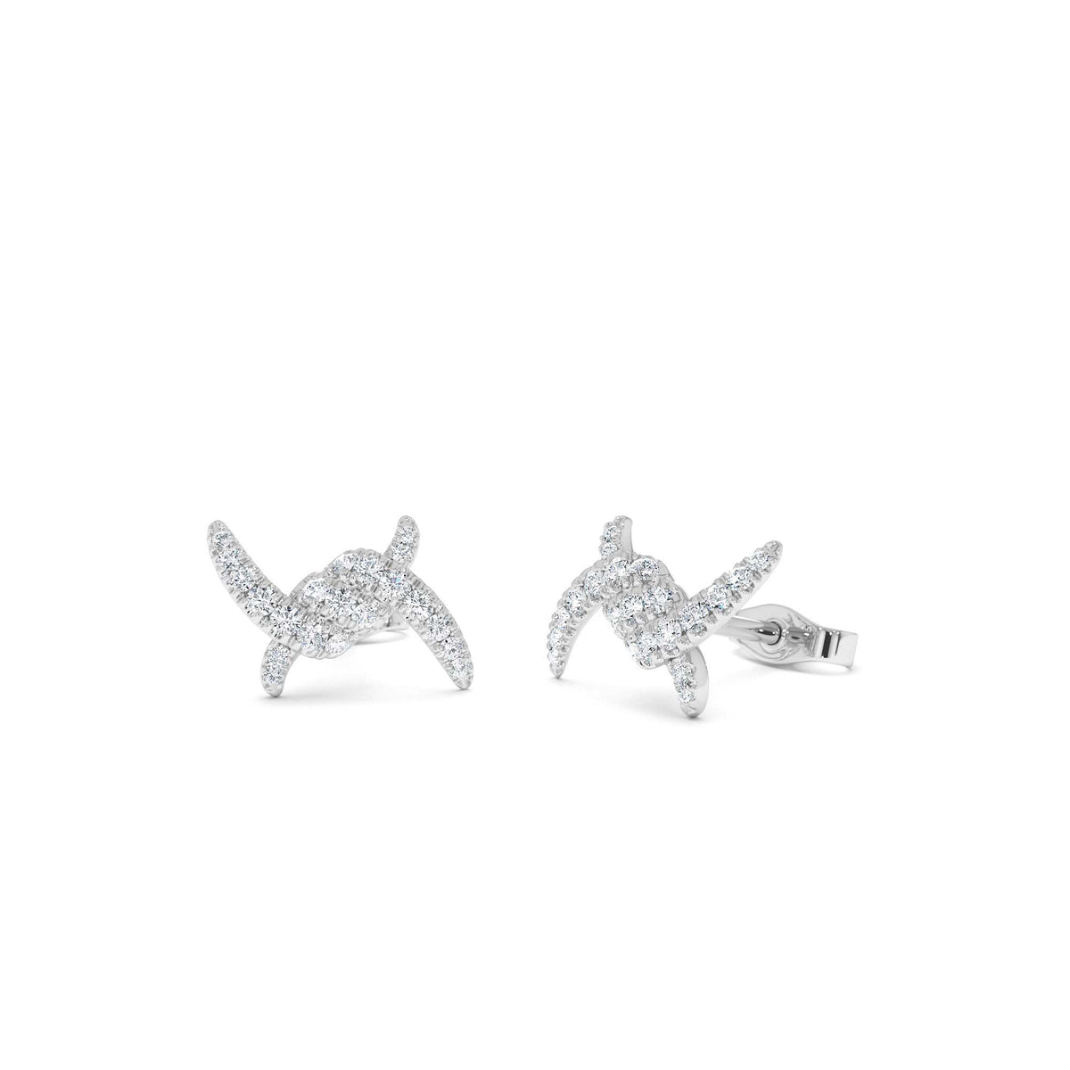 Diamond Knot Unique Stud Earrings in 14K Gold — view 3