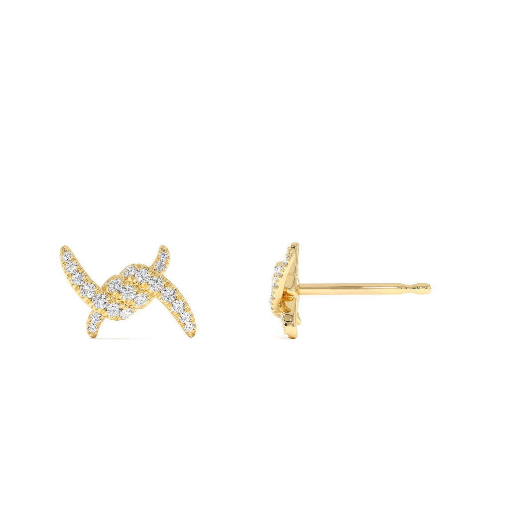 Diamond Knot Unique Stud Earrings in 14K Gold — view 2