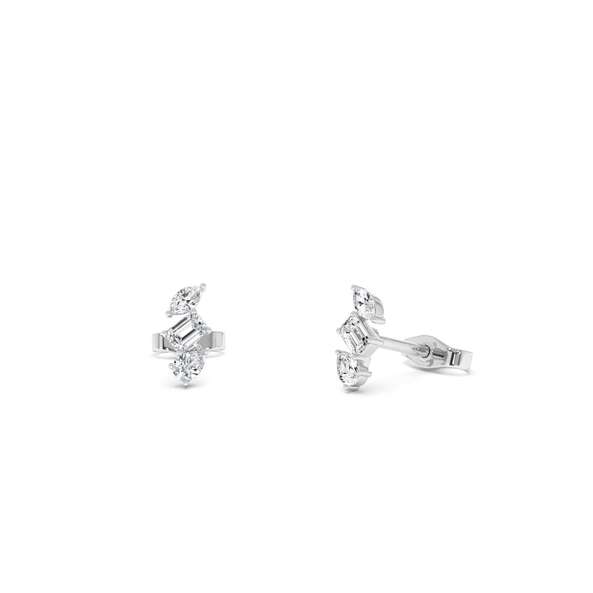 Emerald Cut Marquise and Pear Shaped Diamond Studs in 14K Gold — view 3