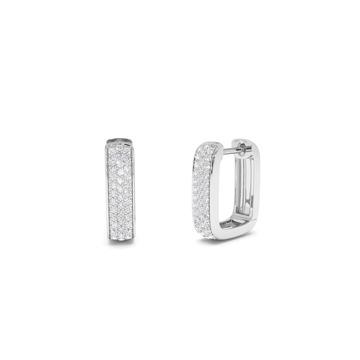 Diamond Pave Huggie Earrings Square Gold Hoops in 14K Gold — view 3