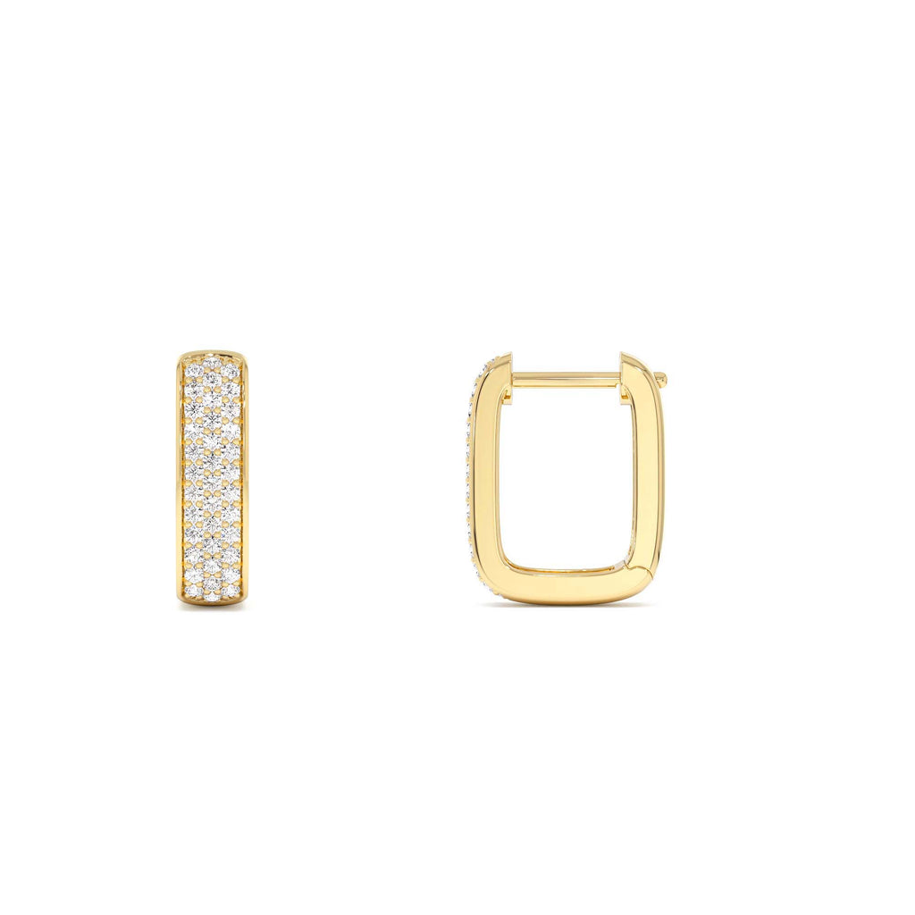 Diamond Pave Huggie Earrings Square Gold Hoops in 14K Gold — view 2