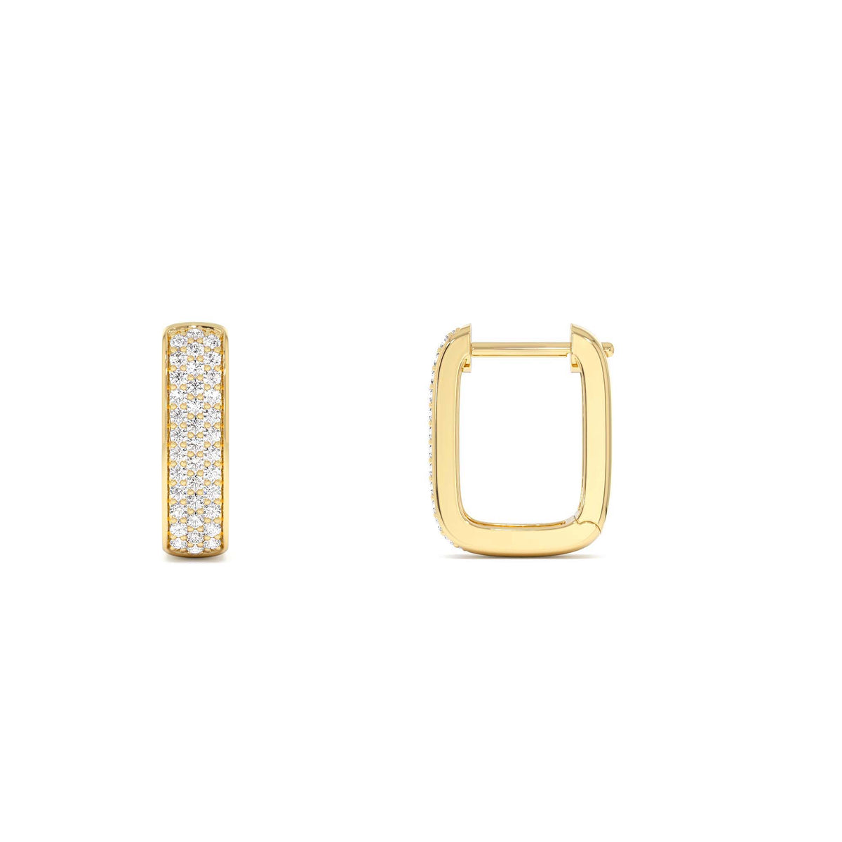Diamond Pave Huggie Earrings Square Gold Hoops in 14K Gold — view 2