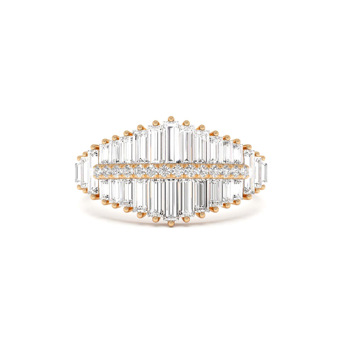 Tiered Baguette Diamond Statement Cocktail Ring in 14K Gold — view 5