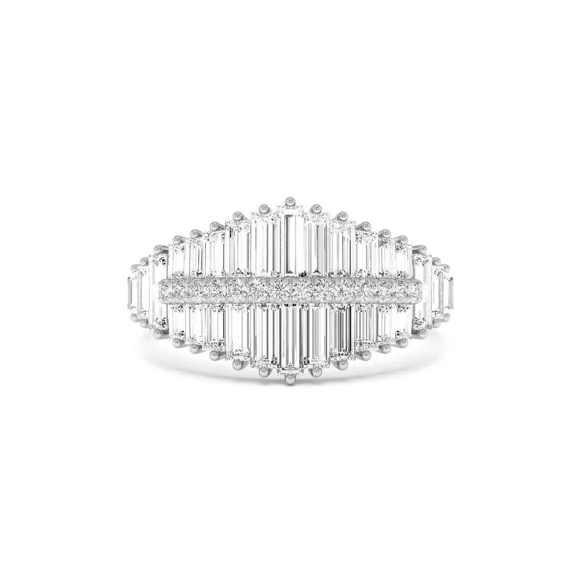 Tiered Baguette Diamond Statement Cocktail Ring in 14K Gold — view 4