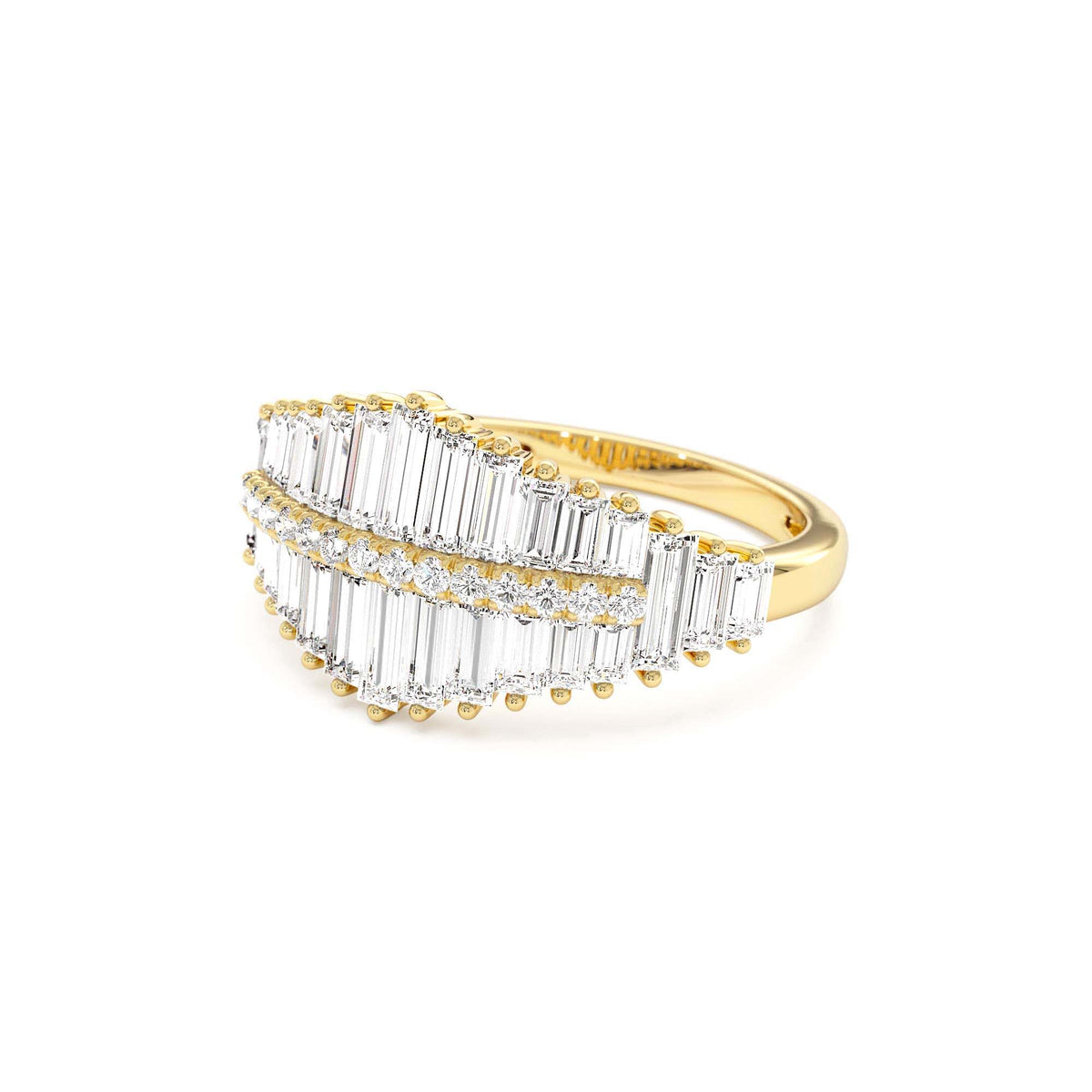 Tiered Baguette Diamond Statement Cocktail Ring in 14K Gold — view 2