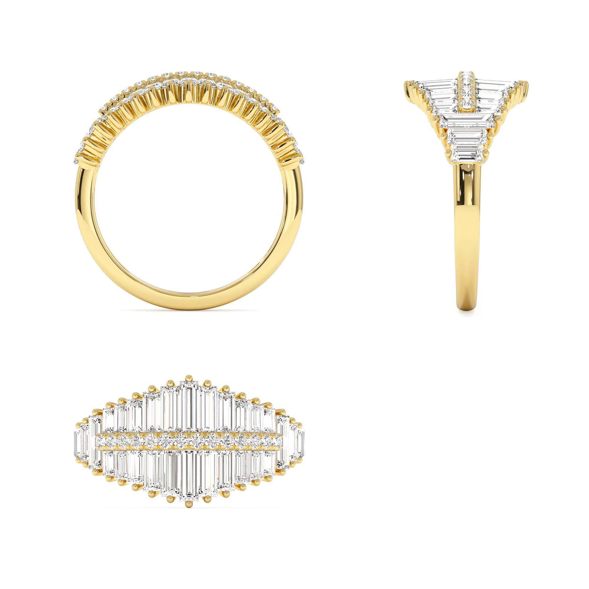 Tiered Baguette Diamond Statement Cocktail Ring in 14K Gold — view 3
